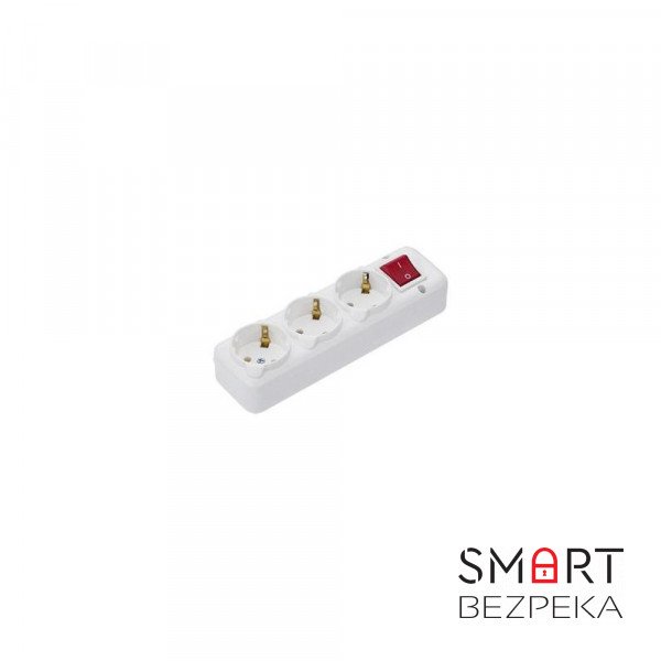 Колодка Sokol на 3 гнізда із заземленням та вимикачем