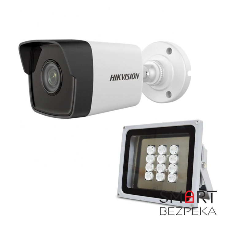 Комплект: IP-видеокамера 2 Мп Hikvision DS-2CD1021-I(F) (2.8mm) + ИК-прожектор Lightwell LW12-140IR45-220